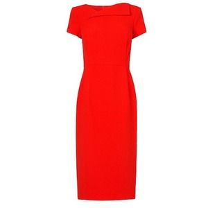 LK Bennett Dr Joelle Fitted Sheath Pencil Dress Size 6 Red Asymmetric Collar
